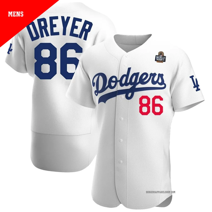 Men's Los Angeles Dodgers ＃86 Jack Dreyer White Authentic Home Official 2024 World Series Jersey
