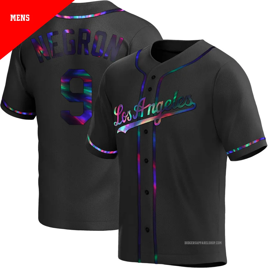 Men's Los Angeles Dodgers ＃9 Kristopher Negron Black Replica Holographic Alternate Jersey