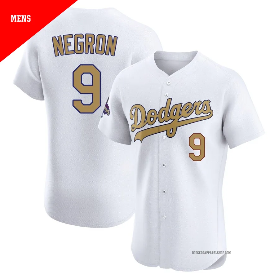 Men's Los Angeles Dodgers ＃9 Kristopher Negron Gold Elite White 2025 Collection Jersey