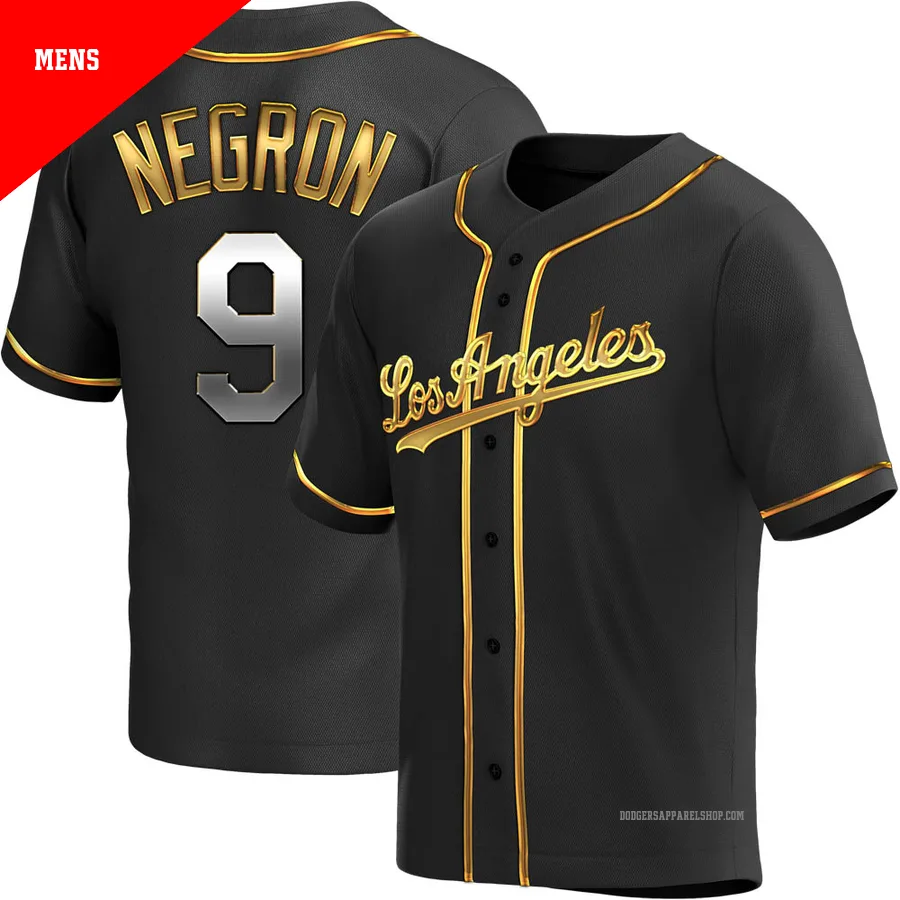 Men's Los Angeles Dodgers ＃9 Kristopher Negron Gold Replica Black en Alternate Jersey