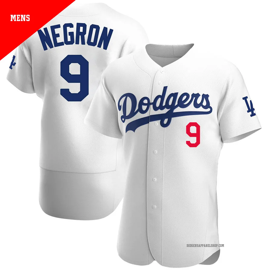Men's Los Angeles Dodgers ＃9 Kristopher Negron White Authentic Home Jersey