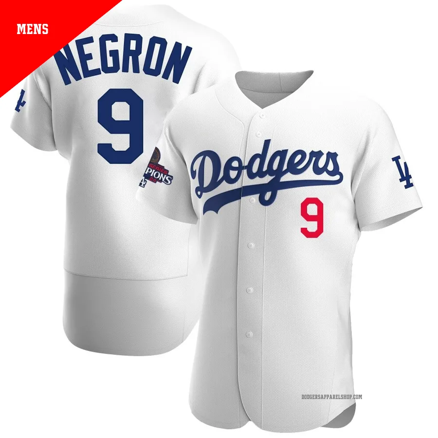 Men's Los Angeles Dodgers ＃9 Kristopher Negron White Authentic Home Official 2024 World Series Champions Jersey