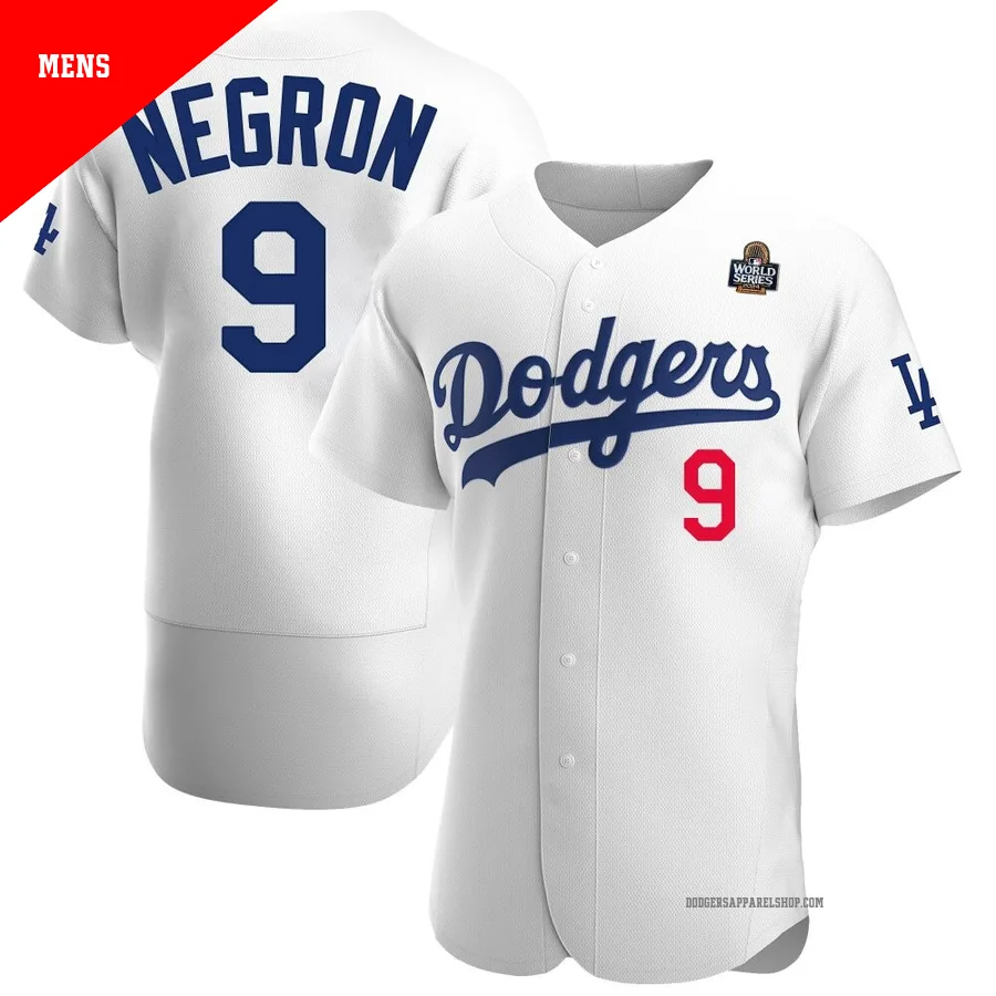 Men's Los Angeles Dodgers ＃9 Kristopher Negron White Authentic Home Official 2024 World Series Jersey