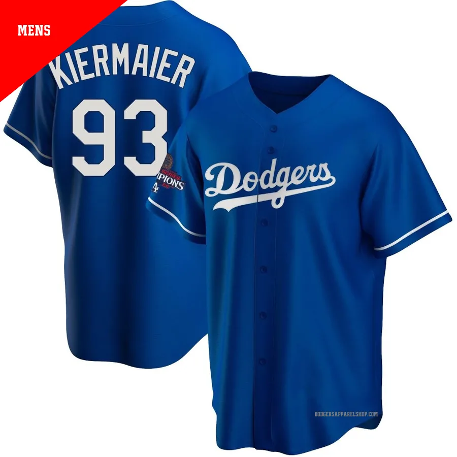 Men's Los Angeles Dodgers ＃93 Kevin Kiermaier Royal Replica Alternate 2024 World Series Champions Jersey