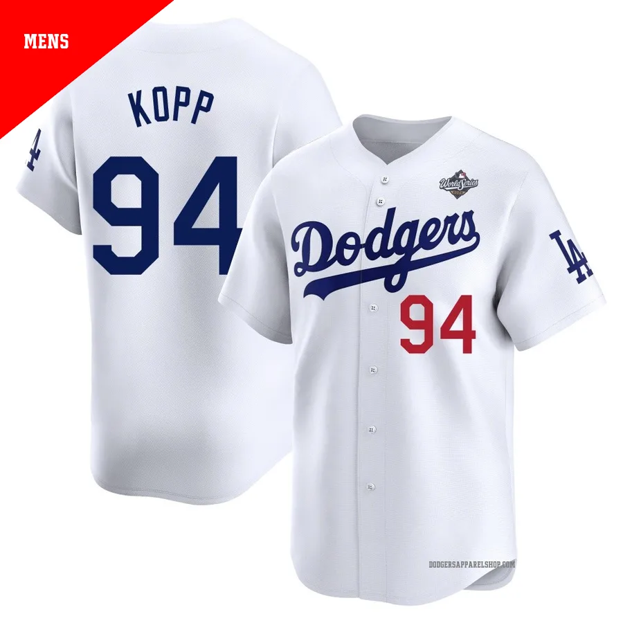 Men's Los Angeles Dodgers ＃94 Ronan Kopp White Limited Home 2025 World Series Jersey