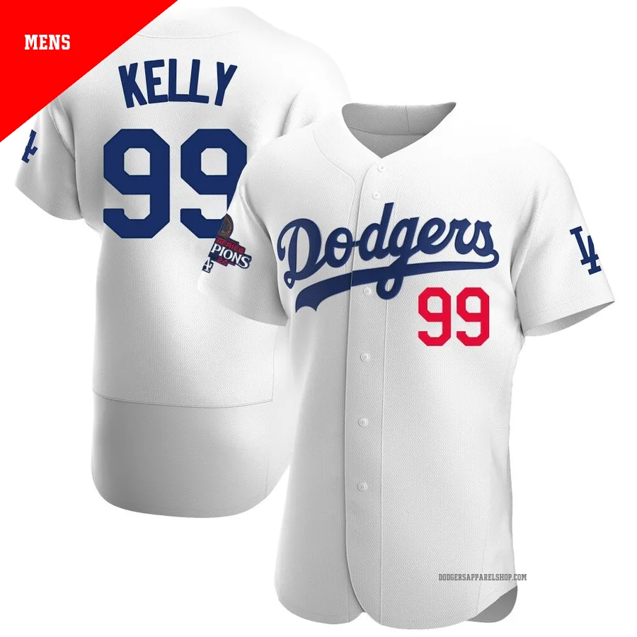 Men's Los Angeles Dodgers ＃99 Joe Kelly White Authentic Home Official 2024 World Series Champions Jersey