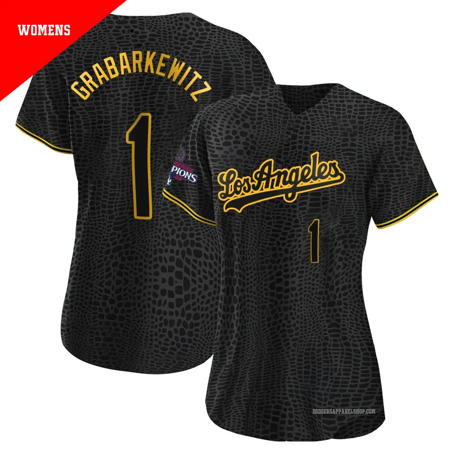 Women's Los Angeles Dodgers ＃1 Billy Grabarkewitz Black Authentic Snake Skin City 2024 World Series Champions Jersey