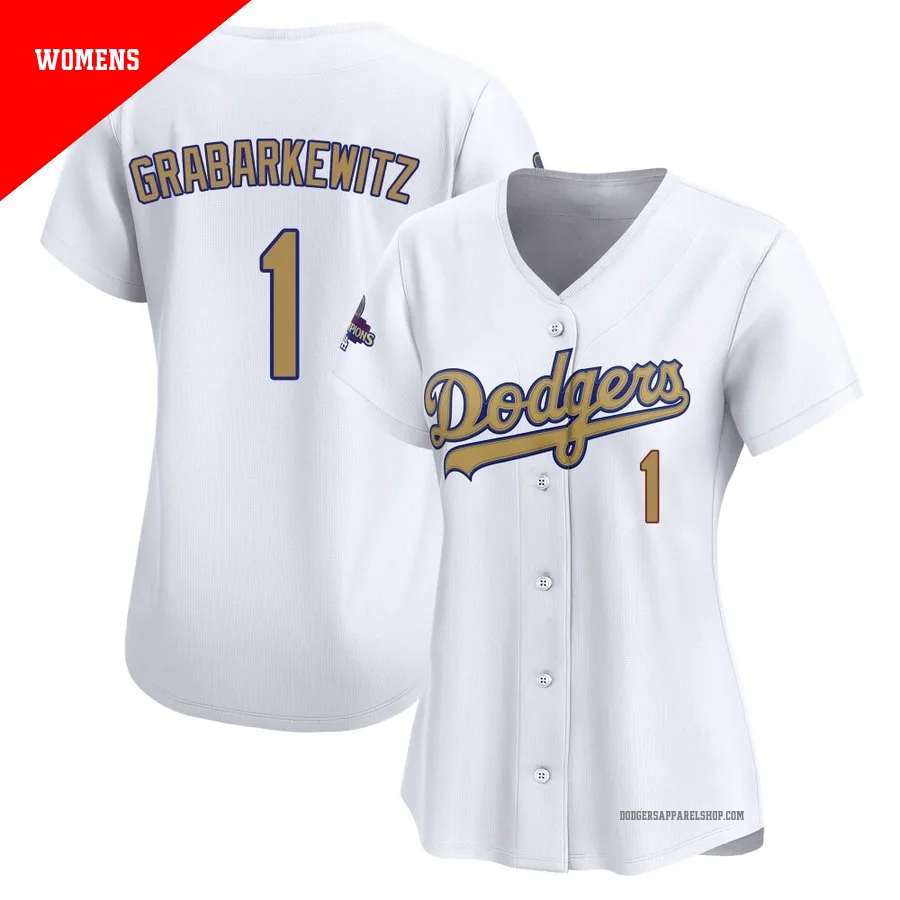Women's Los Angeles Dodgers ＃1 Billy Grabarkewitz Gold Limited White 2025 Collection Jersey