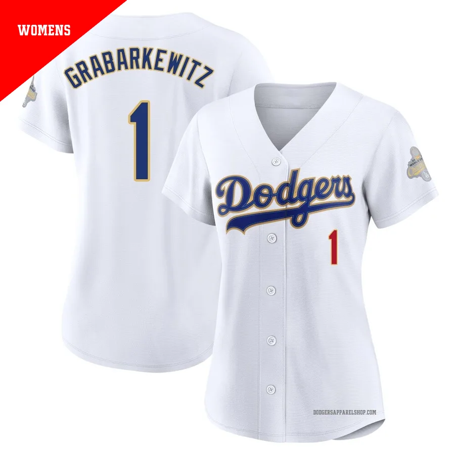 Women's Los Angeles Dodgers ＃1 Billy Grabarkewitz Gold Limited White 2026 Collection Stadium Jersey
