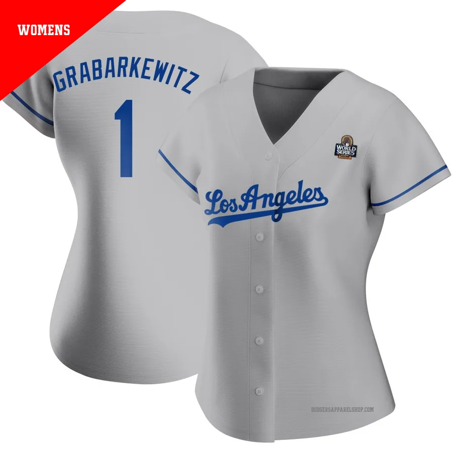 Women's Los Angeles Dodgers ＃1 Billy Grabarkewitz Gray Authentic Road 2024 World Series Jersey
