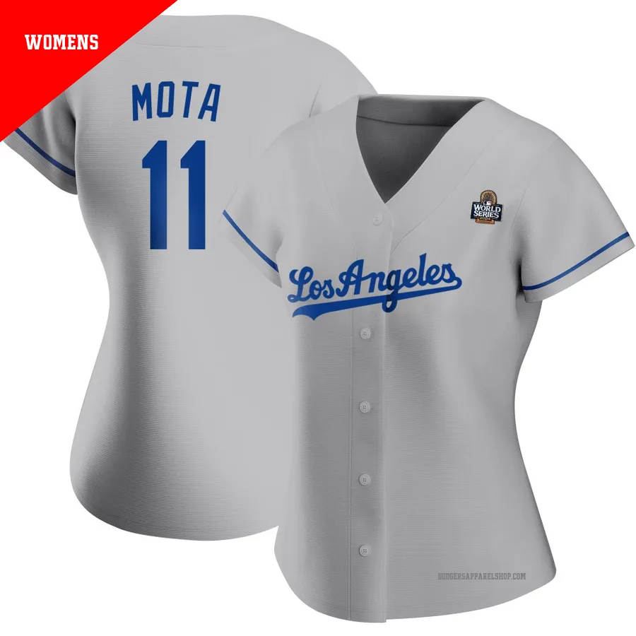 Women's Los Angeles Dodgers ＃11 Manny Mota Gray Replica Road 2024 World Series Jersey