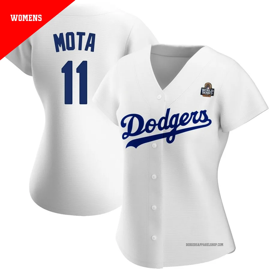 Women's Los Angeles Dodgers ＃11 Manny Mota White Replica Home 2024 World Series Jersey
