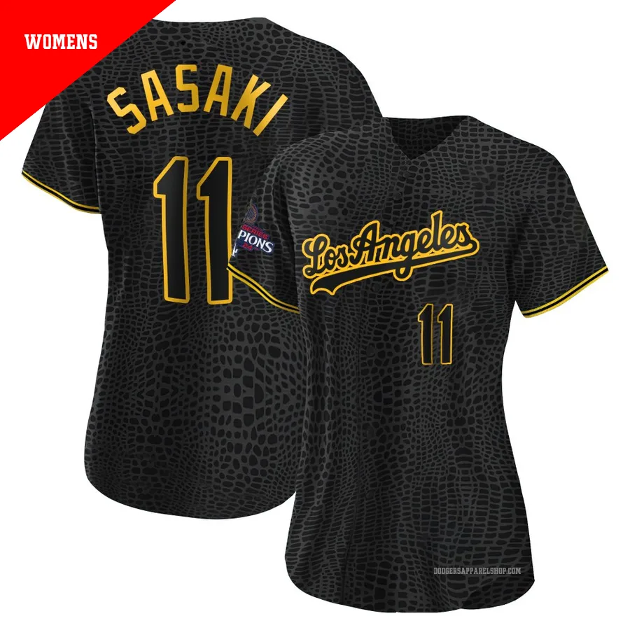 Women's Los Angeles Dodgers ＃11 Roki Sasaki Black Authentic Snake Skin City 2024 World Series Champions Jersey
