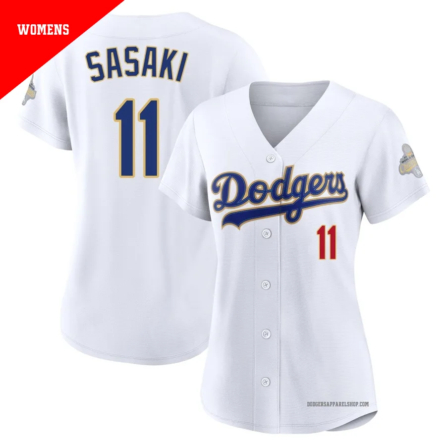 Women's Los Angeles Dodgers ＃11 Roki Sasaki Gold Limited White 2026 Collection Stadium Jersey