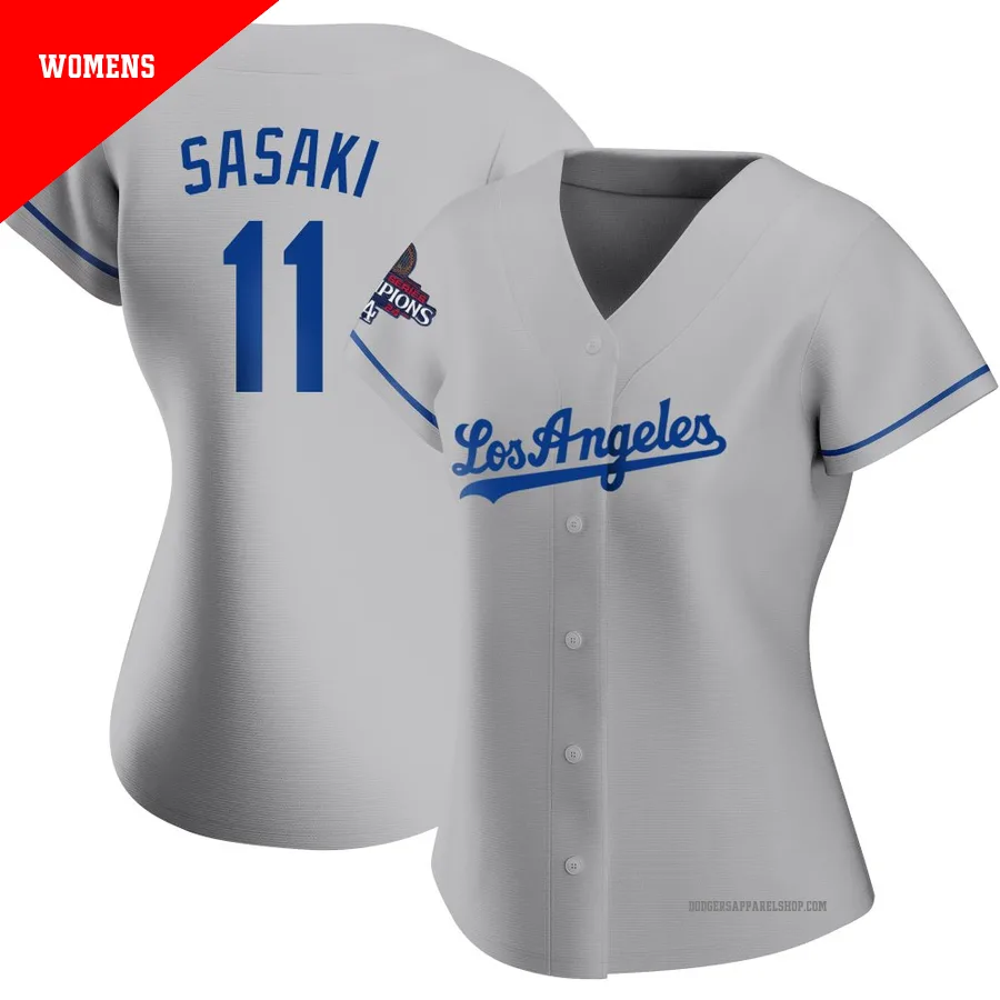 Women's Los Angeles Dodgers ＃11 Roki Sasaki Gray Authentic Road 2024 World Series Champions Jersey
