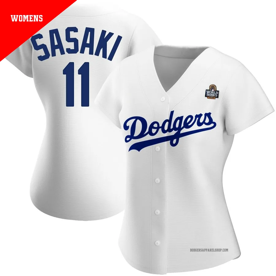 Women's Los Angeles Dodgers ＃11 Roki Sasaki White Authentic Home 2024 World Series Jersey