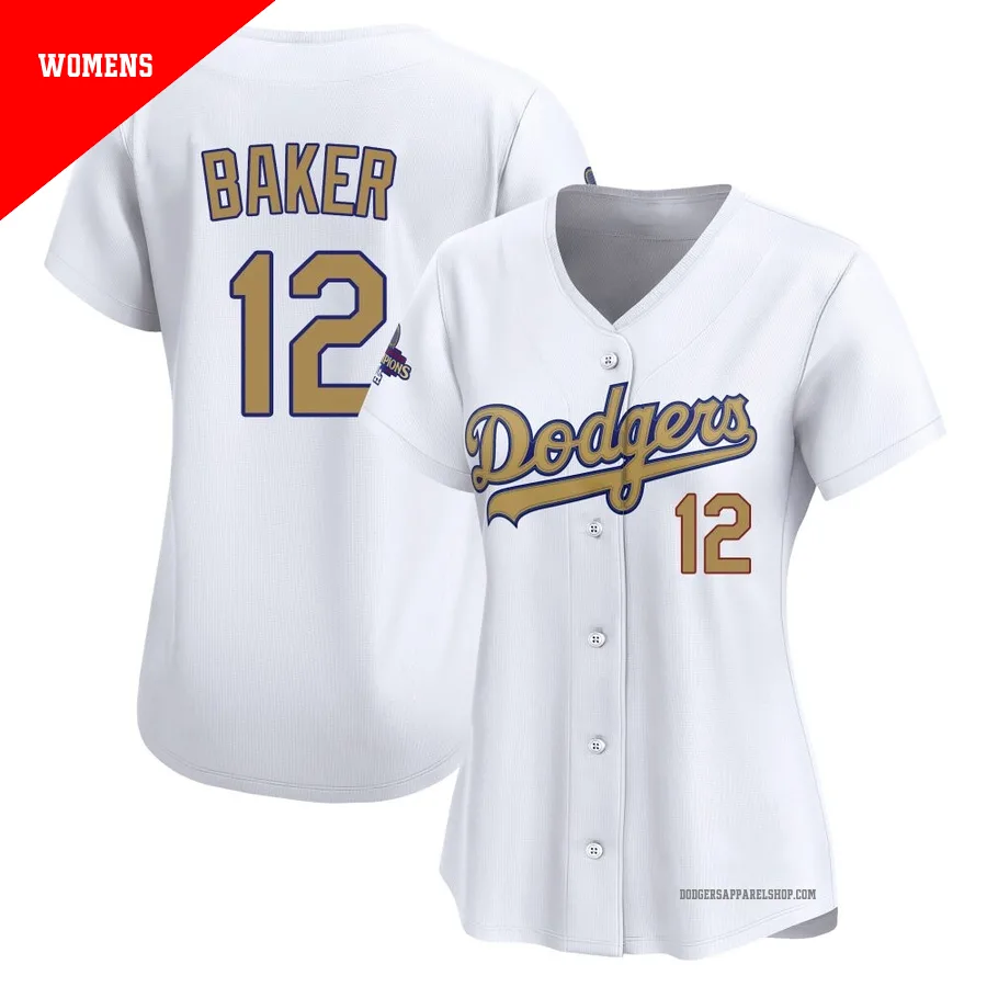 Women's Los Angeles Dodgers ＃12 Dusty Baker Gold Limited White 2025 Collection Jersey
