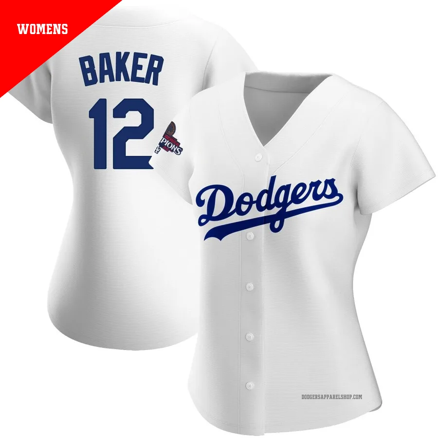 Women's Los Angeles Dodgers ＃12 Dusty Baker White Authentic Home 2024 World Series Champions Jersey