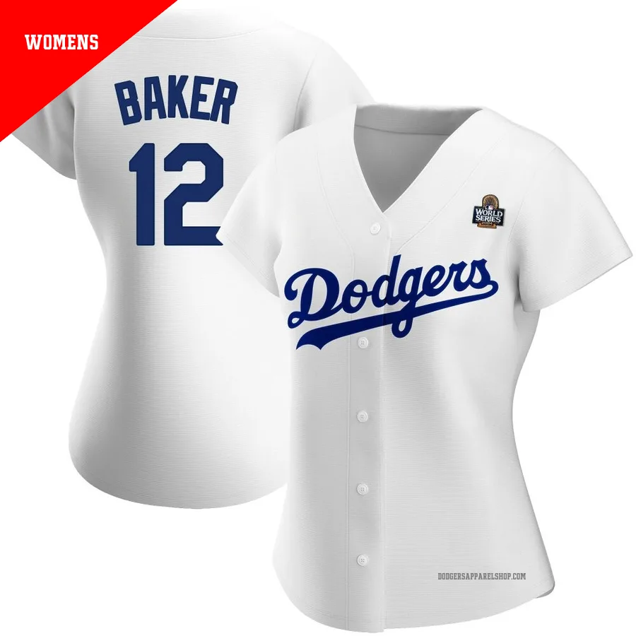 Women's Los Angeles Dodgers ＃12 Dusty Baker White Replica Home 2024 World Series Jersey
