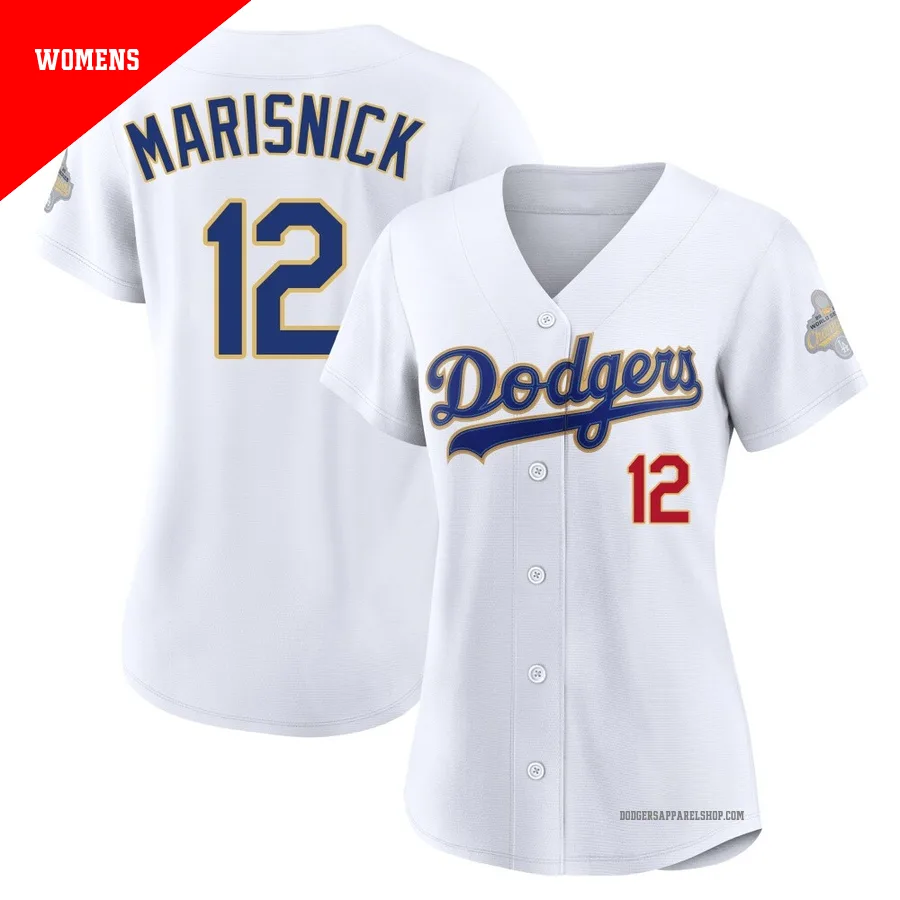 Women's Los Angeles Dodgers ＃12 Jake Marisnick Gold Limited White 2026 Collection Stadium Jersey