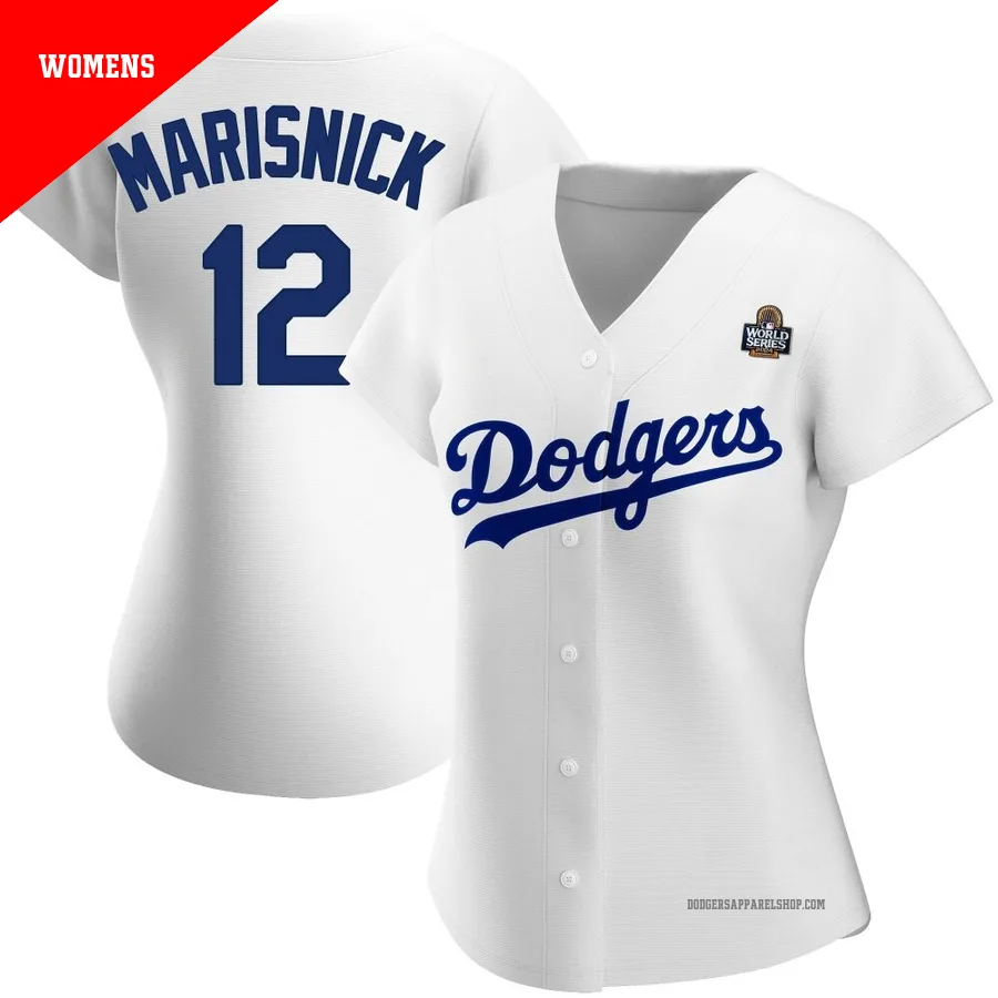 Women's Los Angeles Dodgers ＃12 Jake Marisnick White Authentic Home 2024 World Series Jersey