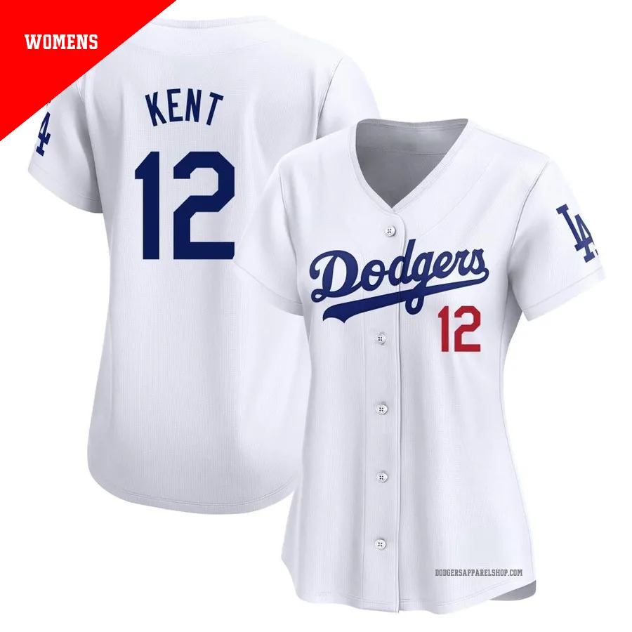 Women's Los Angeles Dodgers ＃12 Jeff Kent White Limited Home Jersey