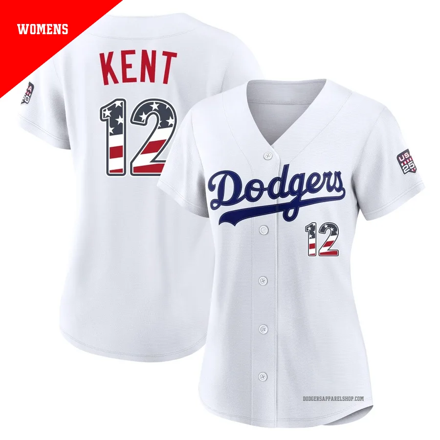 Women's Los Angeles Dodgers ＃12 Jeff Kent White Limited USA 250 Fourth Of July Home Stadium Jersey