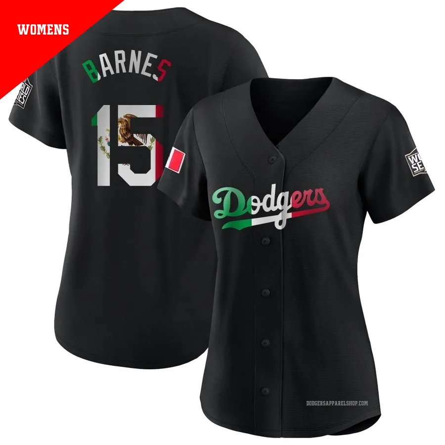 Women's Los Angeles Dodgers ＃15 Austin Barnes Black Authentic Mexican Flag Jersey
