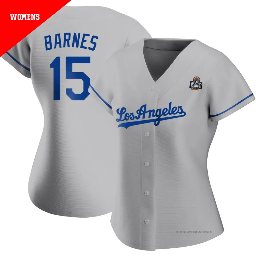 Women's Los Angeles Dodgers ＃15 Austin Barnes Gray Replica Road 2024 World Series Jersey