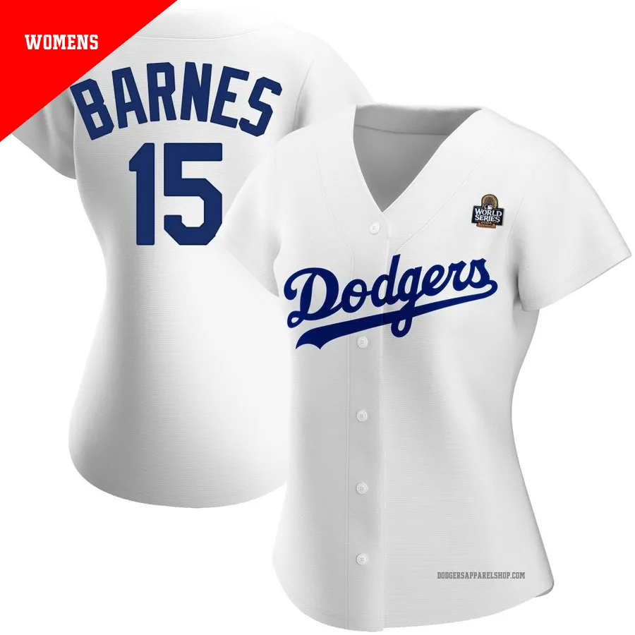 Women's Los Angeles Dodgers ＃15 Austin Barnes White Replica Home 2024 World Series Jersey