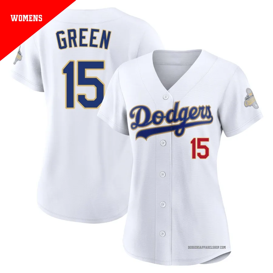 Women's Los Angeles Dodgers ＃15 Shawn Green Gold Limited White 2026 Collection Stadium Jersey