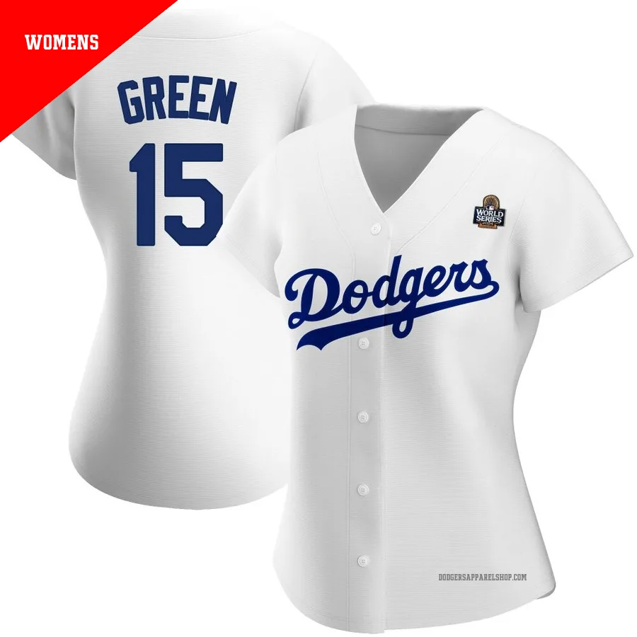 Women's Los Angeles Dodgers ＃15 Shawn Green White Authentic Home 2024 World Series Jersey