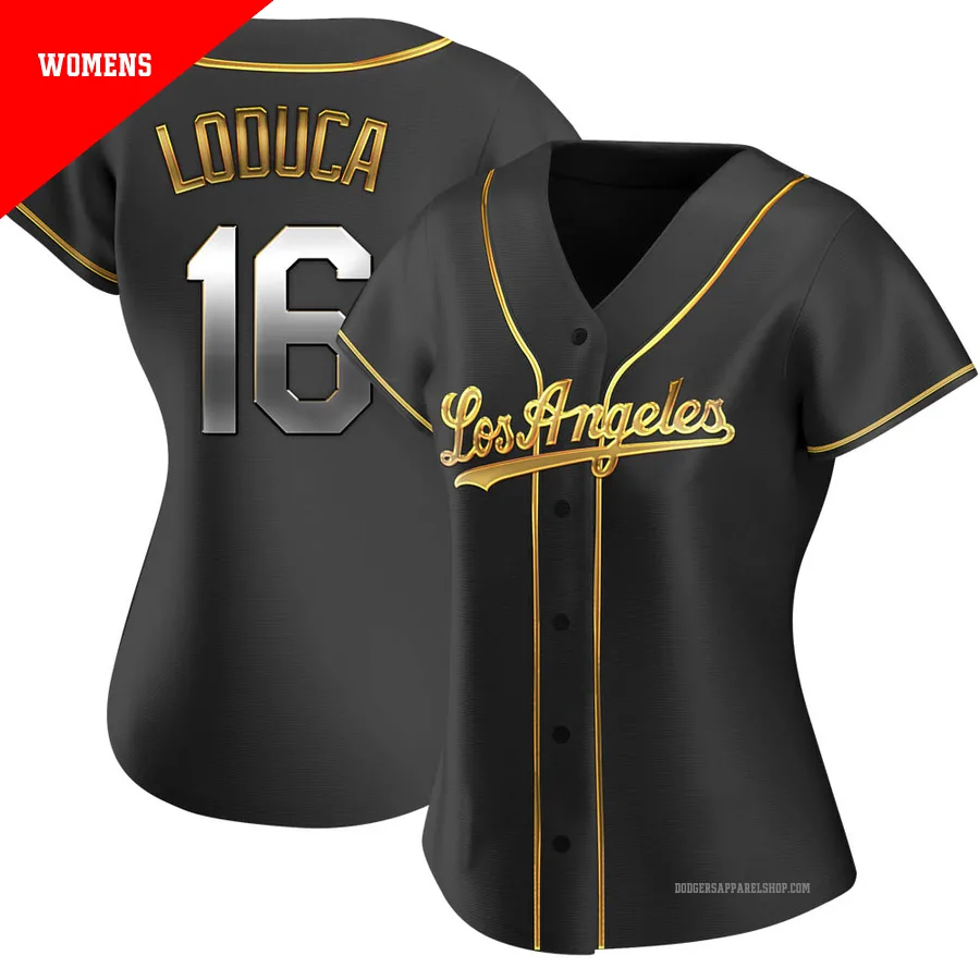 Women's Los Angeles Dodgers ＃16 Paul Loduca Gold Replica Black en Alternate Jersey