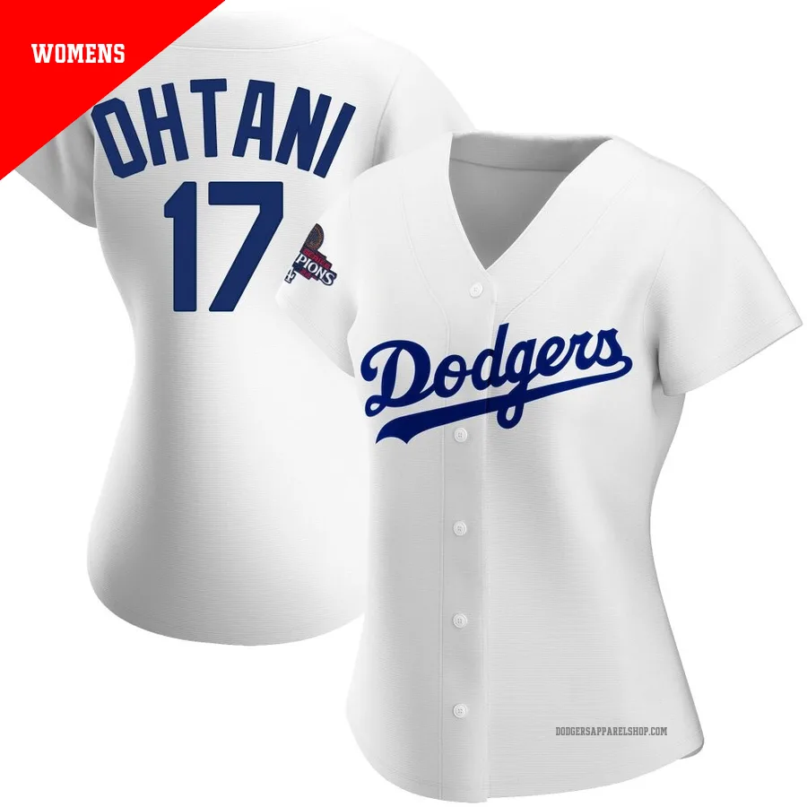 Women's Los Angeles Dodgers ＃17 Shohei Ohtani White Replica Home 2024 World Series Champions Jersey
