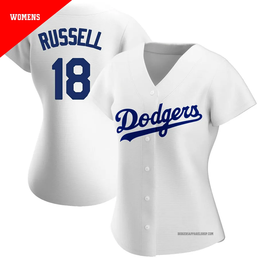Women's Los Angeles Dodgers ＃18 Bill Russell White Replica Home Jersey
