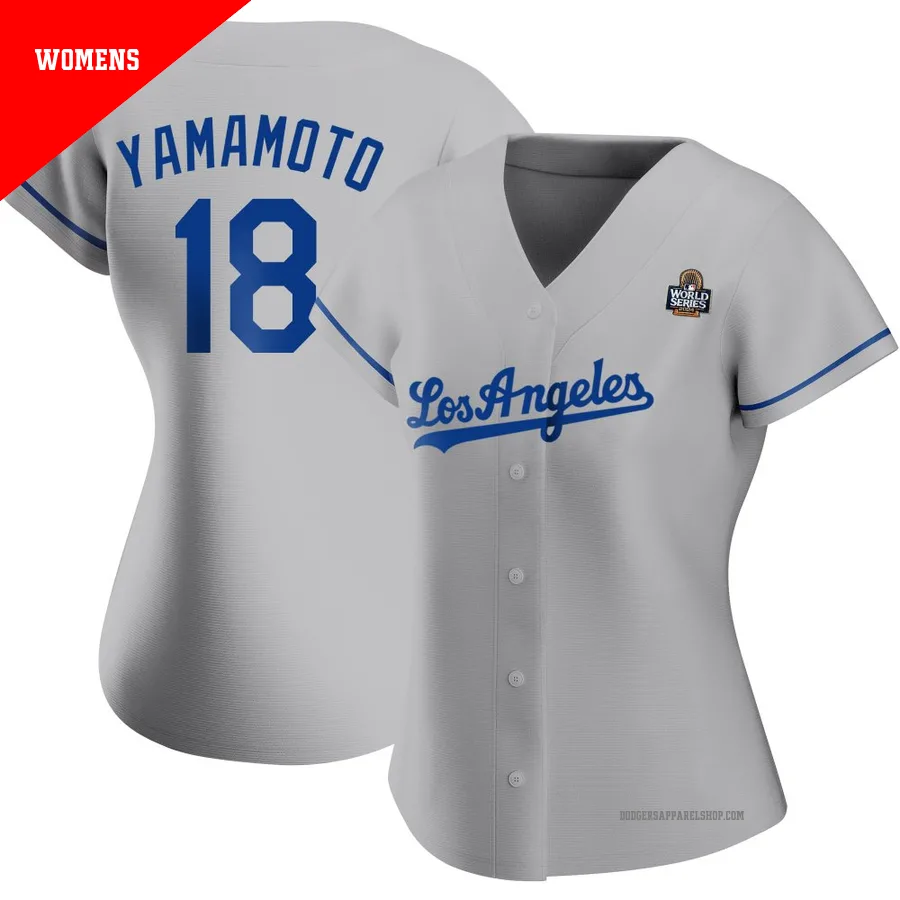 Women's Los Angeles Dodgers ＃18 Yoshinobu Yamamoto Gray Authentic Road 2024 World Series Jersey