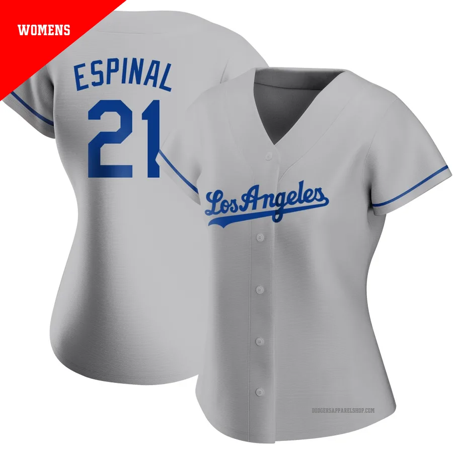 Women's Los Angeles Dodgers ＃21 Santiago Espinal Gray Authentic Road Jersey
