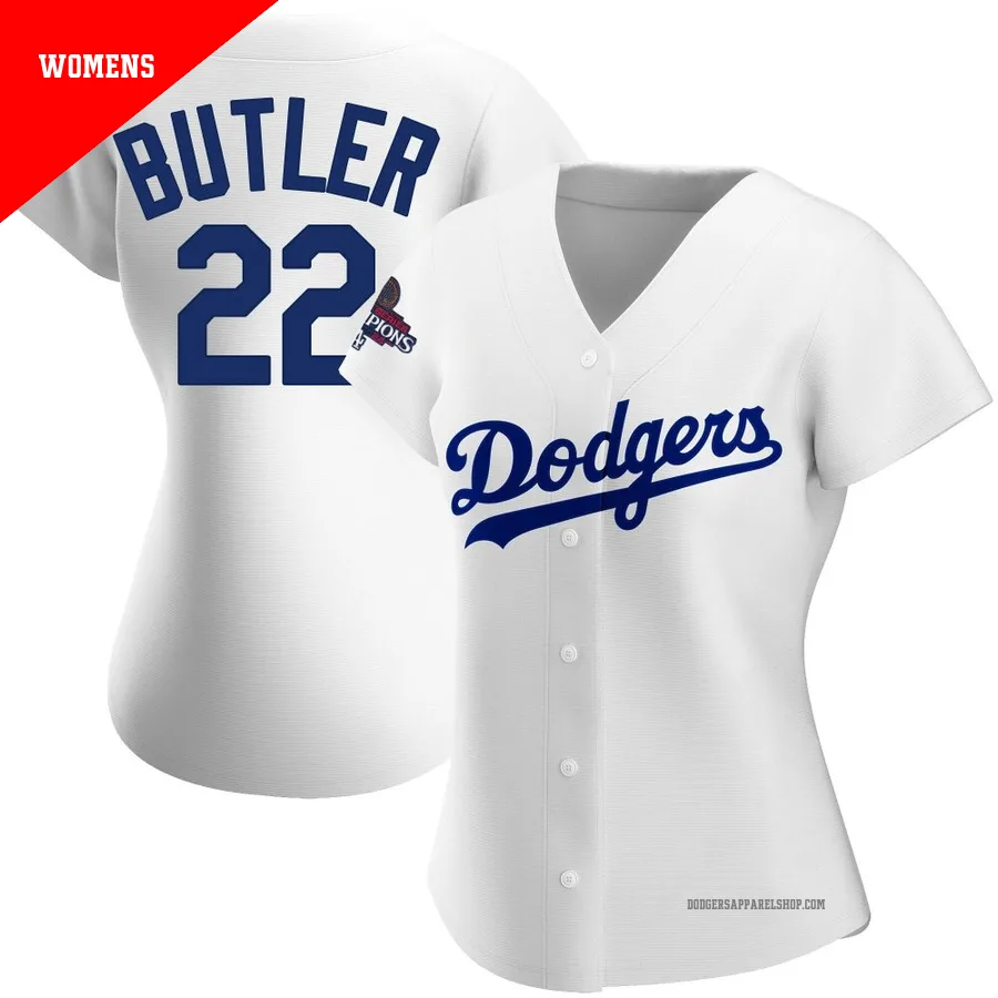 Women's Los Angeles Dodgers ＃22 Brett Butler White Authentic Home 2024 World Series Champions Jersey