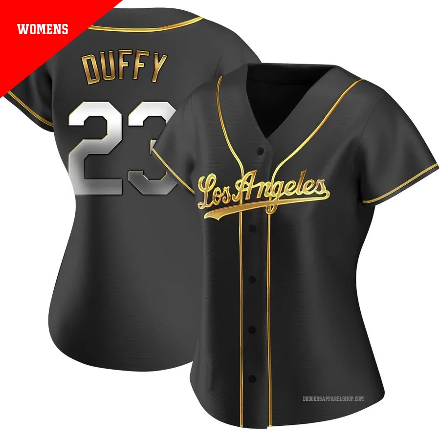 Women's Los Angeles Dodgers ＃23 Danny Duffy Gold Replica Black en Alternate Jersey