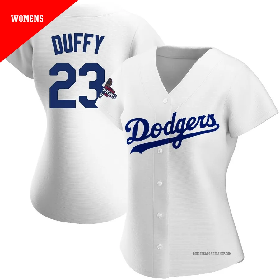 Women's Los Angeles Dodgers ＃23 Danny Duffy White Replica Home 2024 World Series Champions Jersey