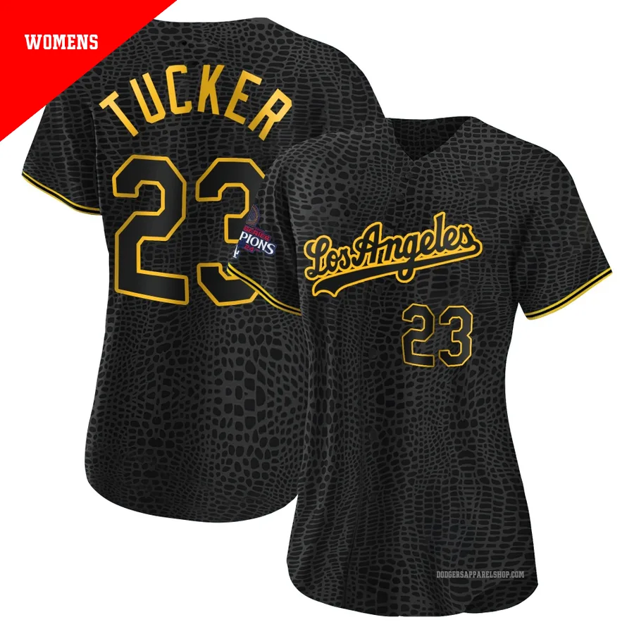 Women's Los Angeles Dodgers ＃23 Kyle Tucker Black Replica Snake Skin City 2024 World Series Champions Jersey