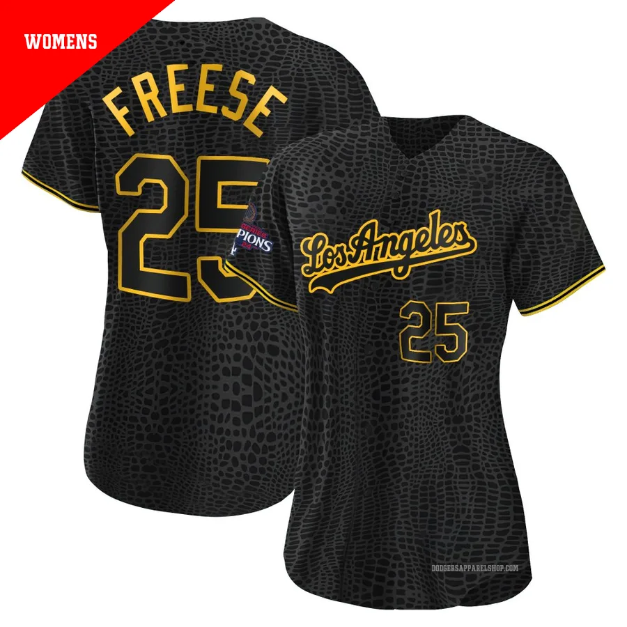 Women's Los Angeles Dodgers ＃25 David Freese Black Authentic Snake Skin City 2024 World Series Champions Jersey
