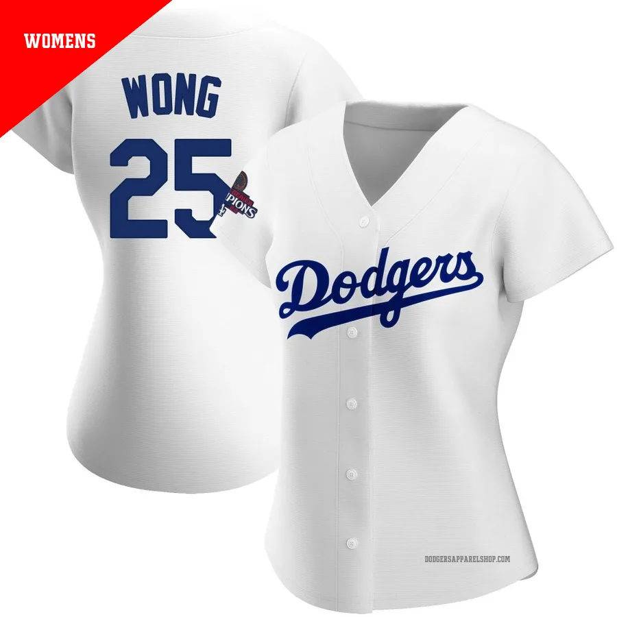 Women's Los Angeles Dodgers ＃25 Kolten Wong White Authentic Home 2024 World Series Champions Jersey