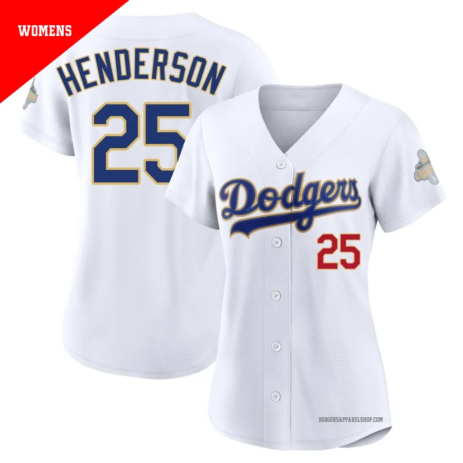 Women's Los Angeles Dodgers ＃25 Rickey Henderson Gold Limited White 2026 Collection Stadium Jersey