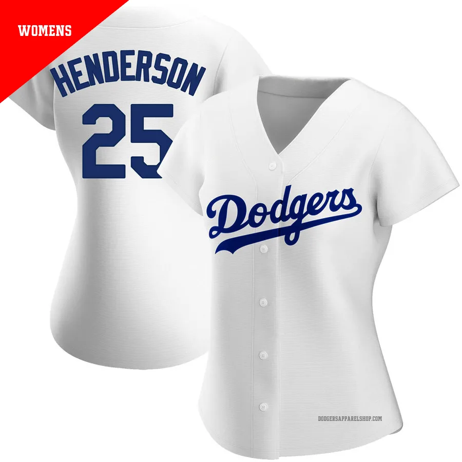 Women's Los Angeles Dodgers ＃25 Rickey Henderson White Authentic Home Jersey