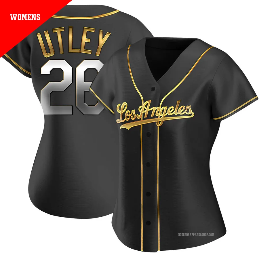 Women's Los Angeles Dodgers ＃26 Chase Utley Gold Replica Black en Alternate Jersey