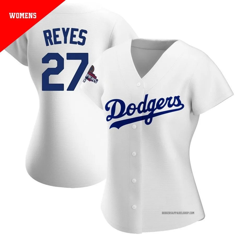 Women's Los Angeles Dodgers ＃27 Alex Reyes White Replica Home 2024 World Series Champions Jersey