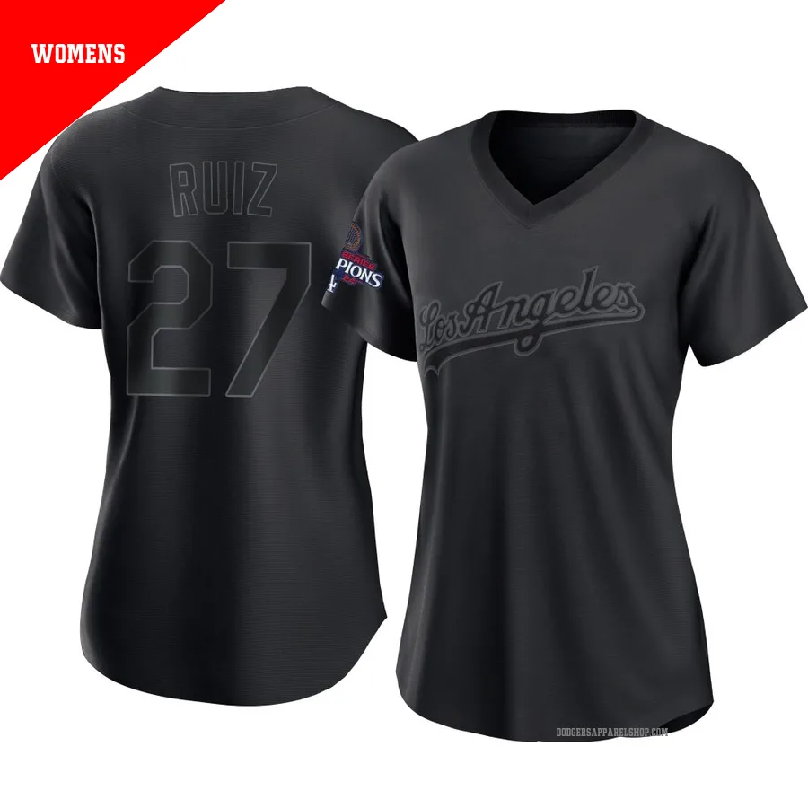 Women's Los Angeles Dodgers ＃27 Esteury Ruiz Black Authentic Pitch Fashion 2024 World Series Champions Jersey