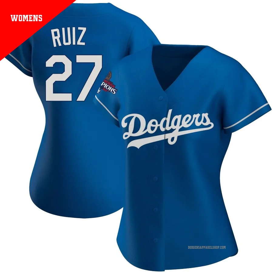 Women's Los Angeles Dodgers ＃27 Esteury Ruiz Royal Replica Alternate 2024 World Series Champions Jersey