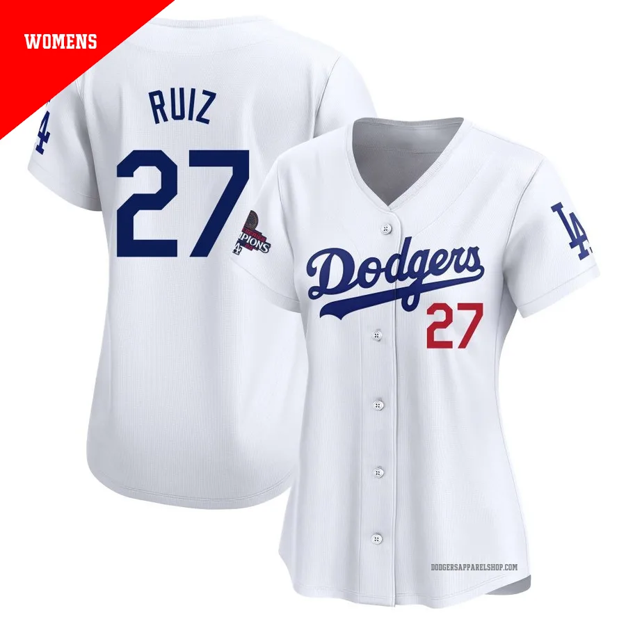Women's Los Angeles Dodgers ＃27 Esteury Ruiz White Limited Home 2024 World Series Champions Jersey